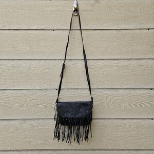 Scully black leather fringed crossbody purse